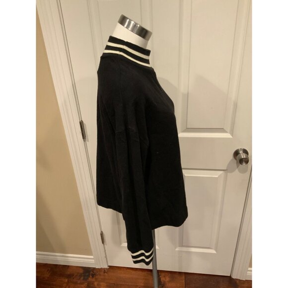 Sundry Black Sweatshirt W/ White Striped Neckline & cuffs, Size 1 (Small), NWT! - Picture 2 of 5